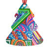 tree shaped ceramic ornament with psychedelic geometric art