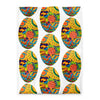 duvet cover with a repeating, oval shaped, multicolored, psychedelic, abstract design 