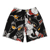 long all over print shorts featuring multiple overlapping images of the classic black panther tattoo head artwork