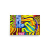 multicolored abstract art print in an early 80's style