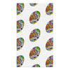 hand towel featuring repeating ovals of multicolored geometric shapes