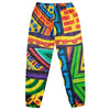 soft track pants with all over geometric abstract, psychedelic colorful designs.