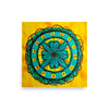 A circular, floral design illustrated in dots and squiggles representing vibrational energy, using the earth hues and style of pre-technological aboriginal culture.