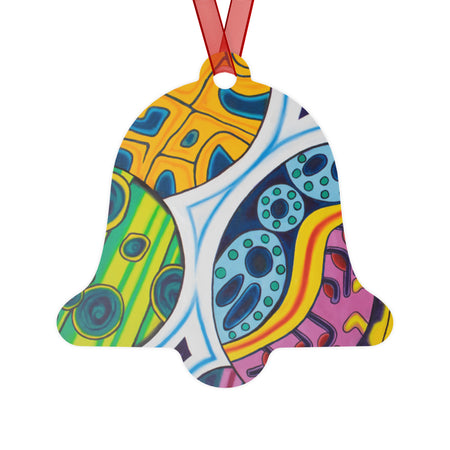 bell shaped ceramic holiday ornament featuring colorful abstract art
