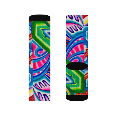 crew socks with psychedelic abstract art 