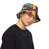 multicolored reversible bucket hat with abstract psychedelic artwork