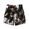 all over print swim trunks featuring multiple overlapping images of the classic black panther tattoo head artwork