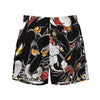 all over print swim trunks featuring multiple overlapping images of the classic black panther tattoo head artwork