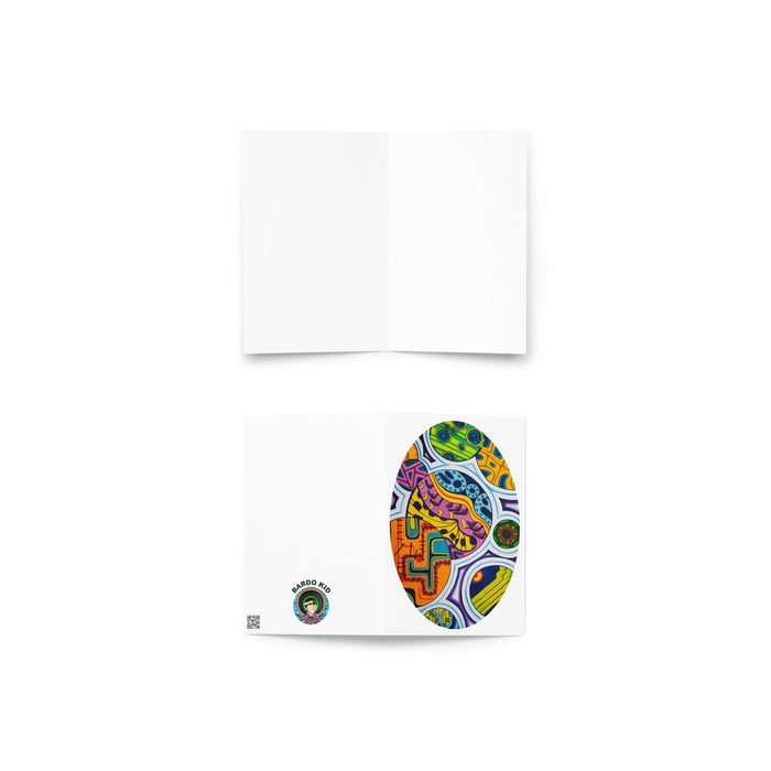 Colorful abstract psychedelic design on a white card