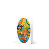 4" x 6" greeting card with a psychedelic oval shaped artwork on the front.