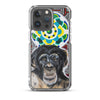 plastic phone case with face of chimp with a psychedelic background