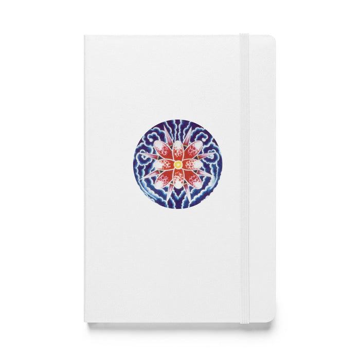 white bound journal with abstract floral art