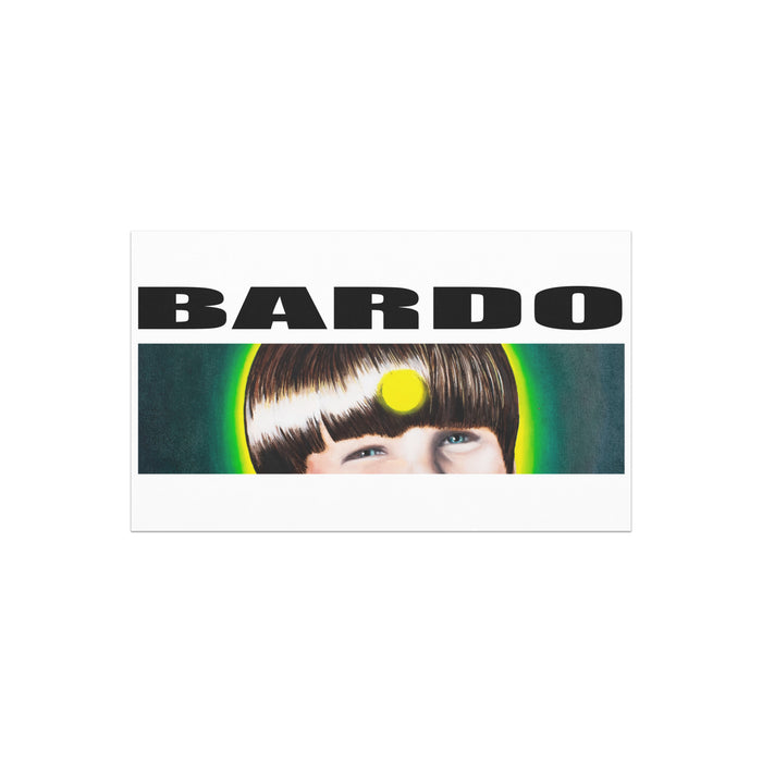 rectangular car magnet featuring the eyes of a young boy with a glowing third eye using the Bardo Kid logo