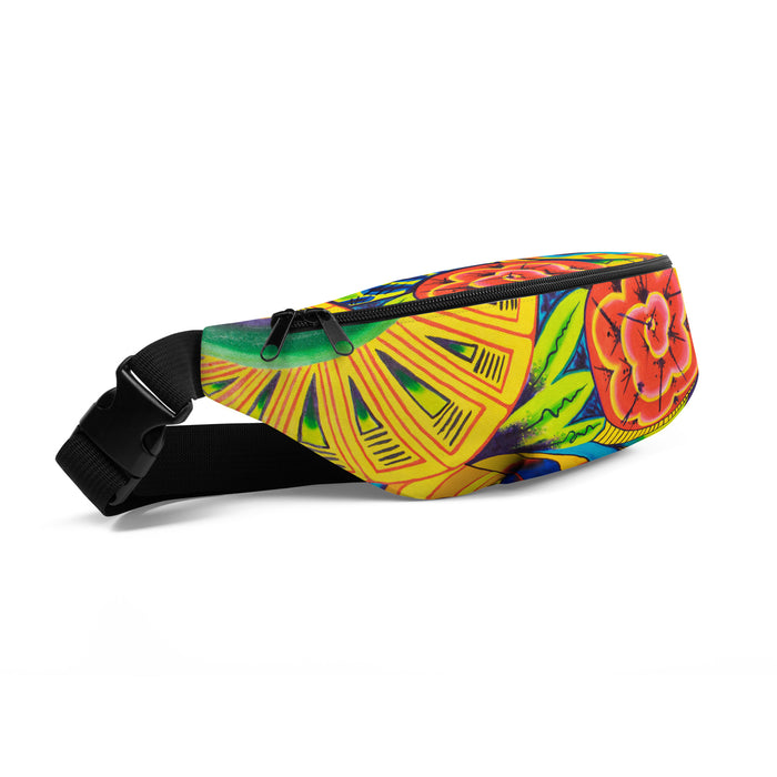 fanny pack with an allover multicolored geometric psychedelic print.