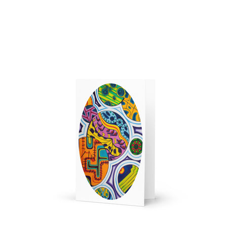 Colorful abstract psychedelic design on a white card