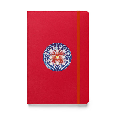 red bound journal with abstract , psychedelic, mandala floral art