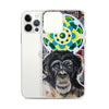 plastic phone case with face of chimp with a psychedelic background