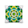 square throw pillow with aqua colored circular mandala art