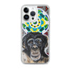 plastic phone case with face of chimp with a psychedelic background