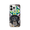 plastic phone case with face of chimp with a psychedelic background