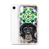 plastic phone case with face of chimp with a psychedelic background