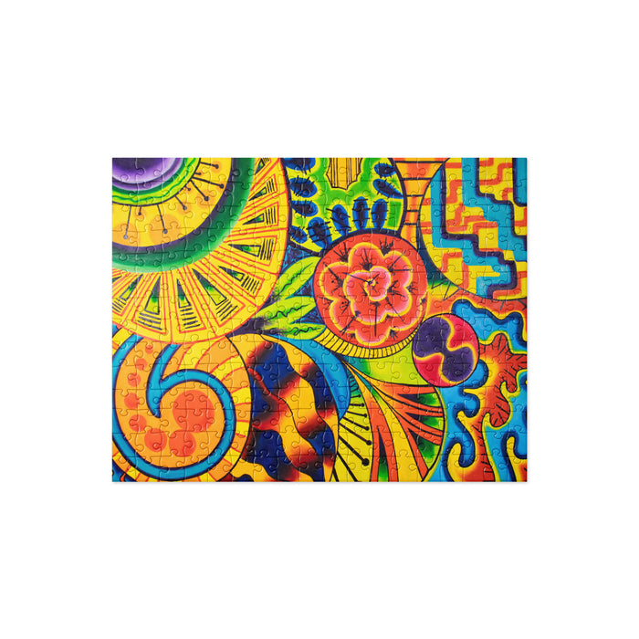 jigsaw puzzle featuring a psychedelic multicolored geometric image