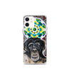plastic phone case with face of chimp with a psychedelic background