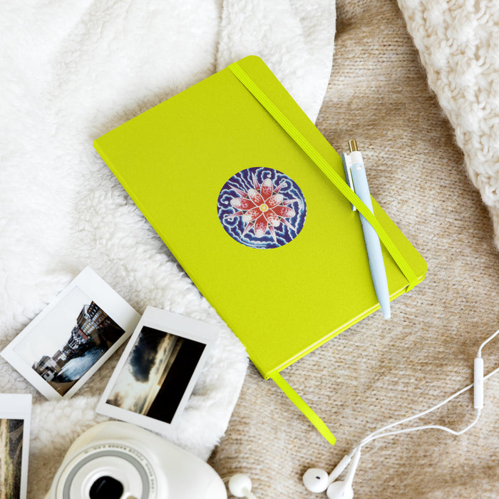 yelllow bound journal with abstract floral art