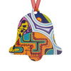 bell shaped ceramic holiday ornament featuring colorful abstract art