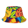 multicolored reversible bucket hat with abstract psychedelic artwork