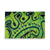 Cellular Railroad – abstract art print made of squiggly lines and rectangles in electric lime and blue,