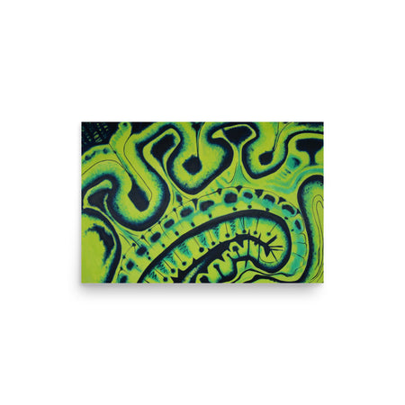 Cellular Railroad – abstract art print in electric lime and blue, 12×18 inches