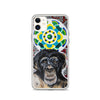 plastic phone case with face of chimp with a psychedelic background