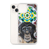plastic phone case with face of chimp with a psychedelic background