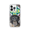 Product plastic phone case with face of chimp with a psychedelic background