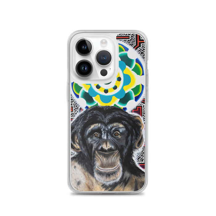 Product plastic phone case with face of chimp with a psychedelic background