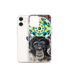 plastic phone case with face of chimp with a psychedelic background