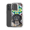 plastic phone case with face of chimp with a psychedelic background