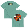 light green t-shirt with distorted cartoon devil head 