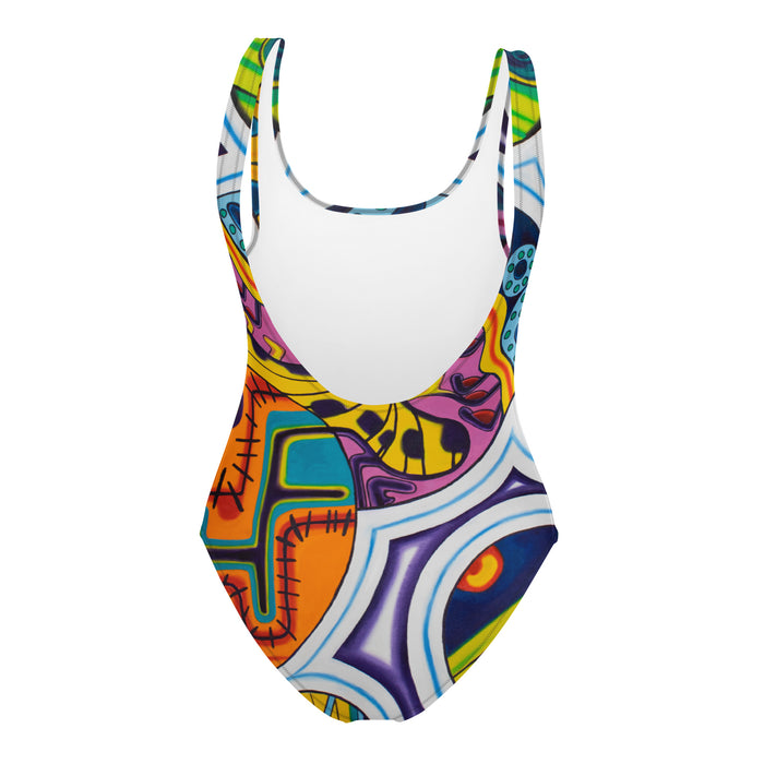 womens one piece swimsuit with a multicolored abstract all over print
