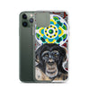 plastic phone case with face of chimp with a psychedelic background