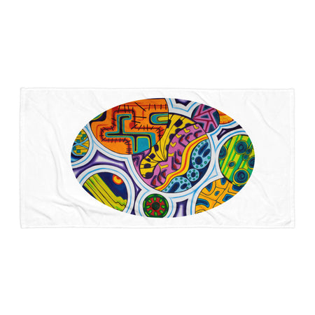 multicolored abstract and geometric oval design beach towel 