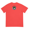 neon orange t-shirt with a grilled cheese radiating psychedelic bands of color.