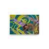 Forward Biological Integration – psychedelic art print of a nautilus-horned goat head over Japanese waves, 12×18 inches
