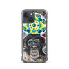plastic phone case with face of chimp with a psychedelic background