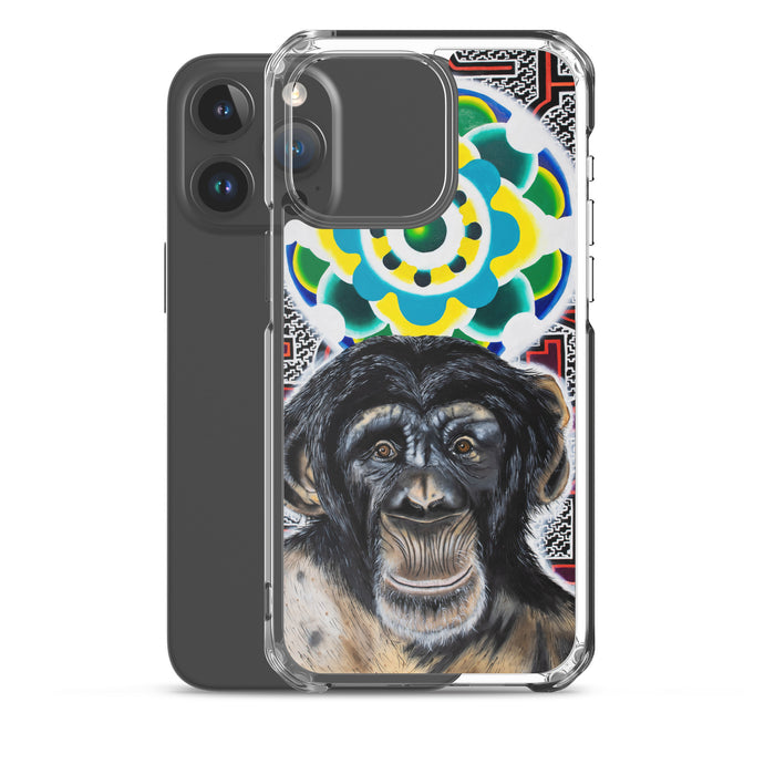 plastic phone case with face of chimp with a psychedelic background