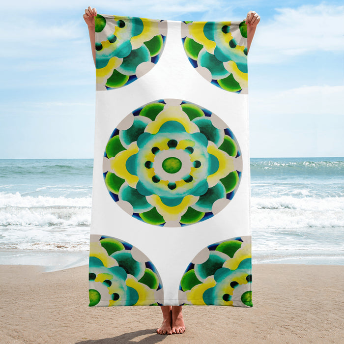 Green Watercolor Mandala Beach Towel