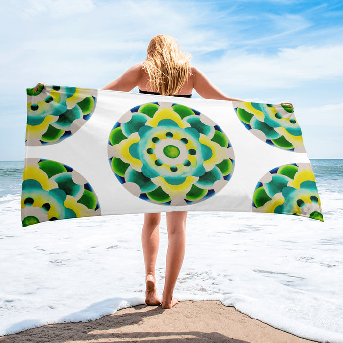 Green Watercolor Mandala Beach Towel