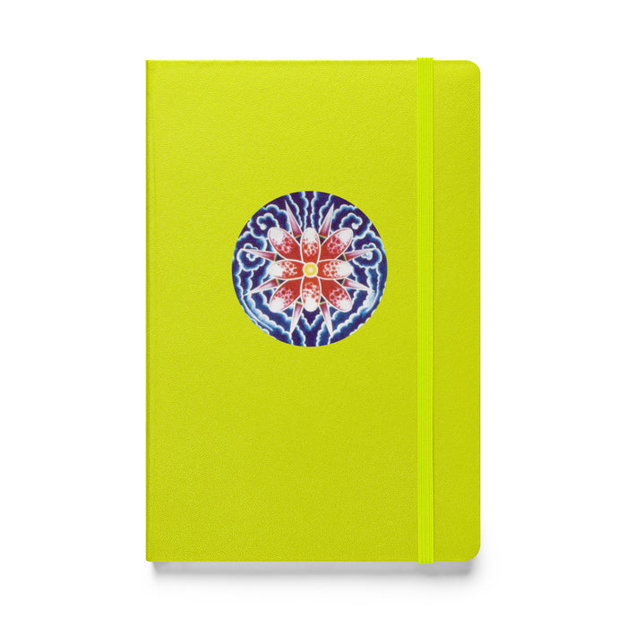 neon yellow bound journal with abstract , psychedelic, mandala floral art