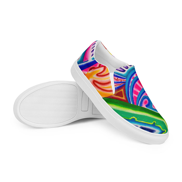 slip on canvas shoes with multicolored psychedelic art
